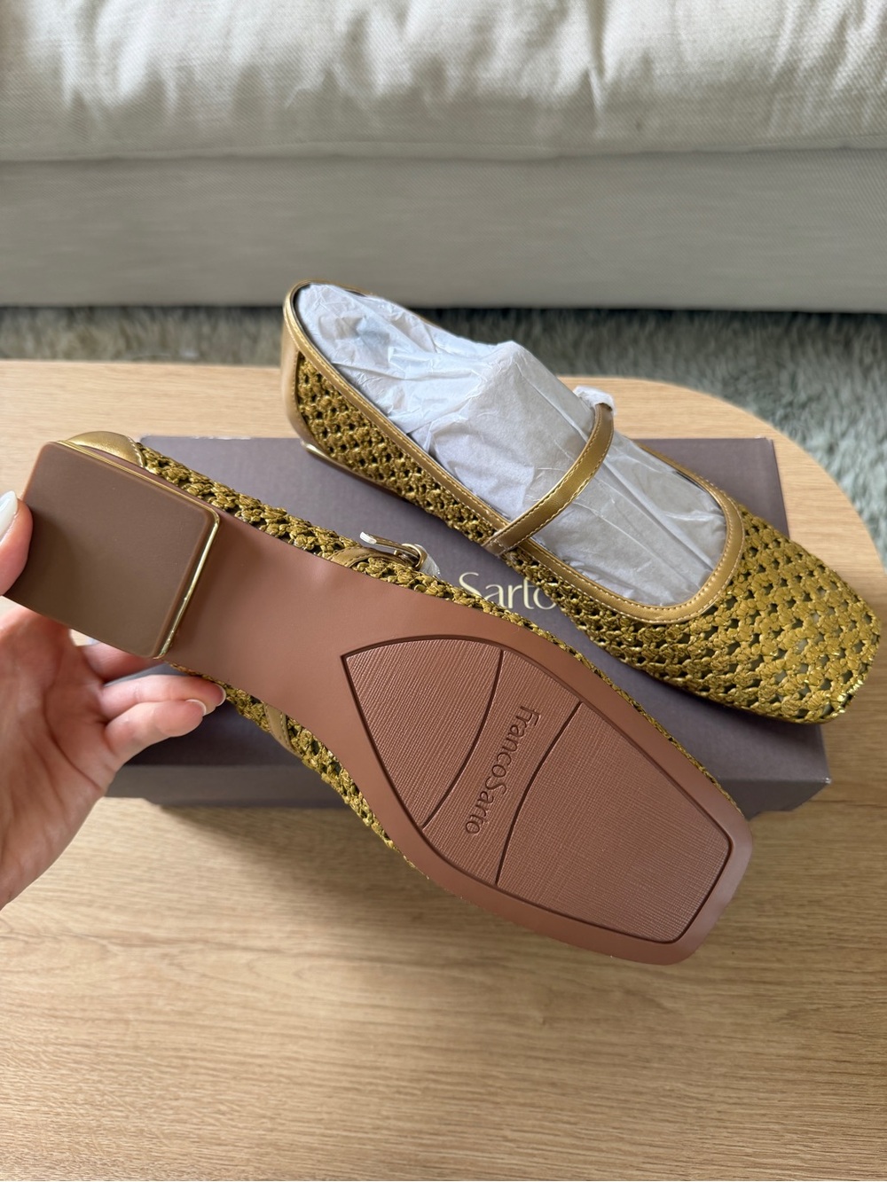 Franco Sarto Tinsley Mary Jane Flat in Gold Faux Raffia. Brand new, size 9 - Picture 3 of 11